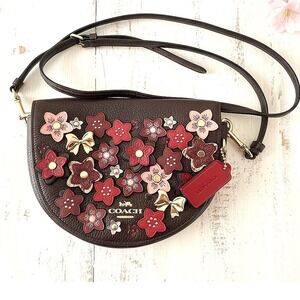 Coach 1941 Saddle 23 Crossbody  Tea Rose Appliqué • Burgundy Suede • Glovetanned